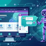 Ilustración de un robot de IA conectado a un sitio WordPress mediante un chat
