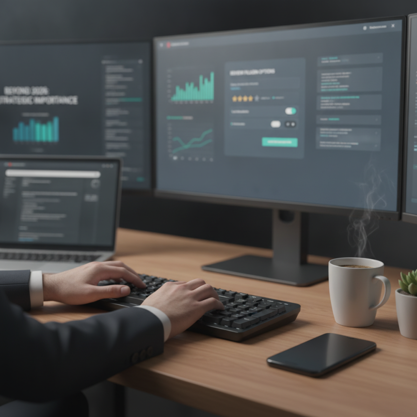Más Allá de — ilustración sobre Más Allá de 2026: La Importancia Estratégica de los Plugins WordPress Reseñas para tu Agencia