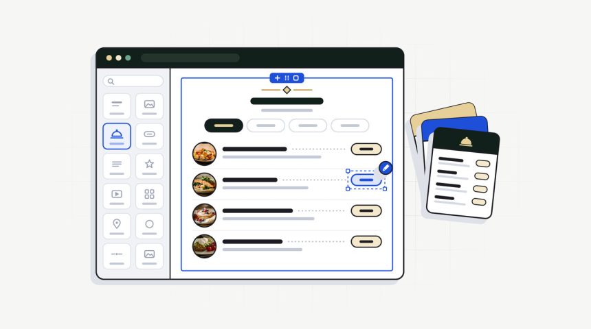 Ilustración del plugin Restaurant Menu Widget: carta de restaurante con platos y precios editables en Elementor