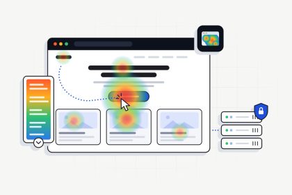 Ilustración del plugin SC Heatmap: mapa de calor de clics y scroll sobre una web, con los datos en tu servidor